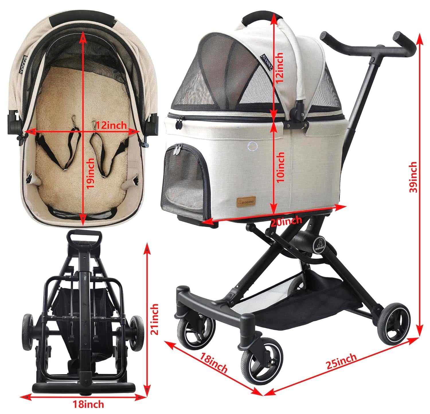 3 in 1 Pet Stroller Detachable Carrier Foldable 30lb