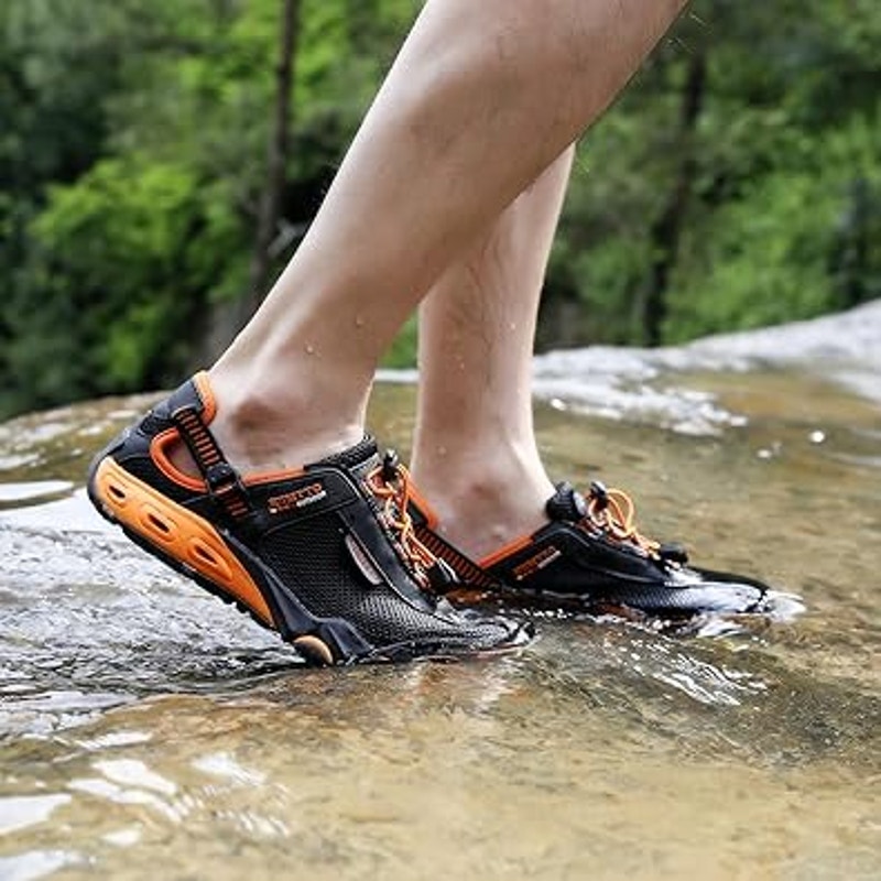 Mens Black Orange Amphibious Hiking Shoes