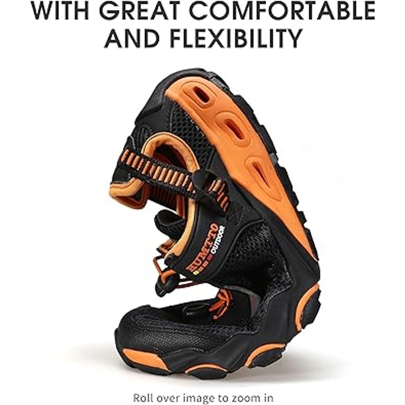 Mens Black Orange Amphibious Hiking Shoes