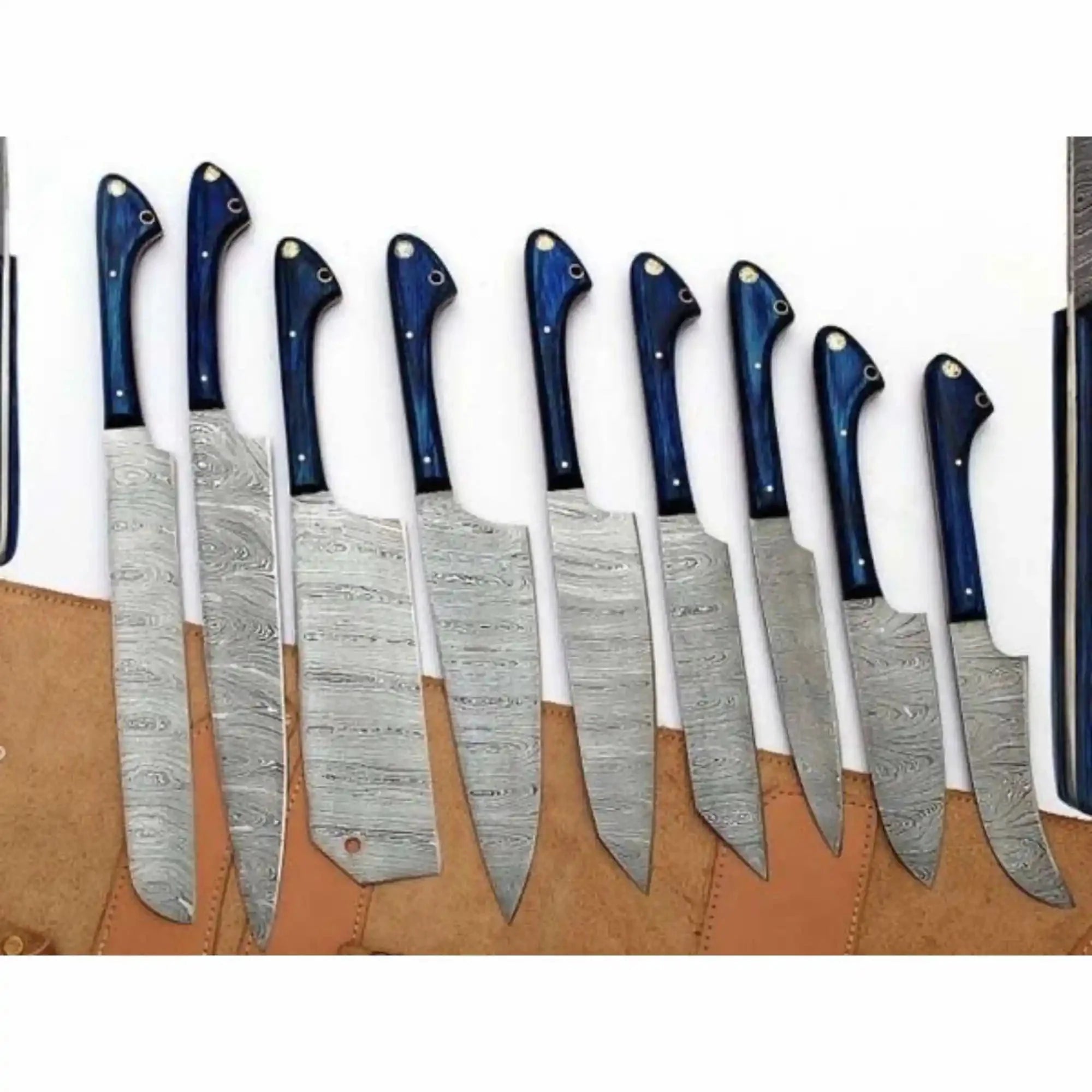9-Piece Damascus Kitchen Knife Set with Leather Roll