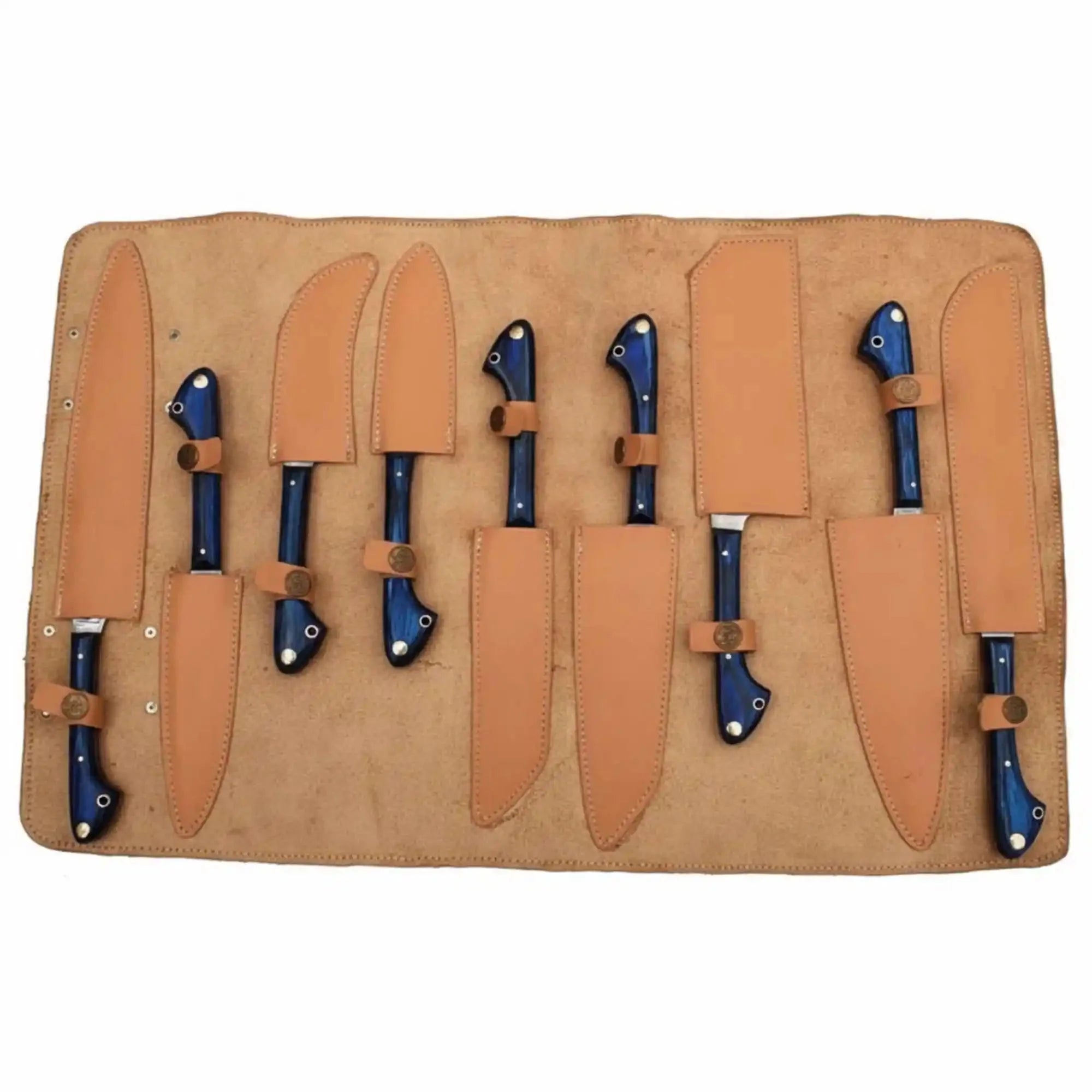 9-Piece Damascus Kitchen Knife Set with Leather Roll