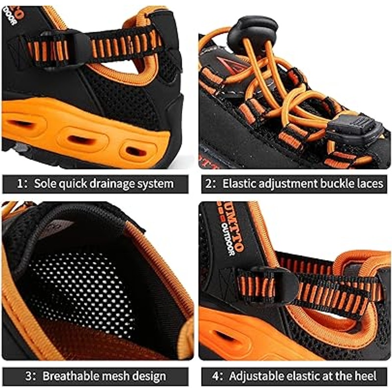 Mens Black Orange Amphibious Hiking Shoes