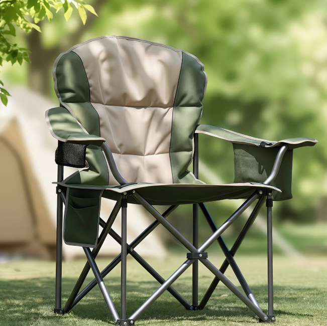 Heavy Duty Folding Camping Chair w/ Cup Holder & Cooler Bag