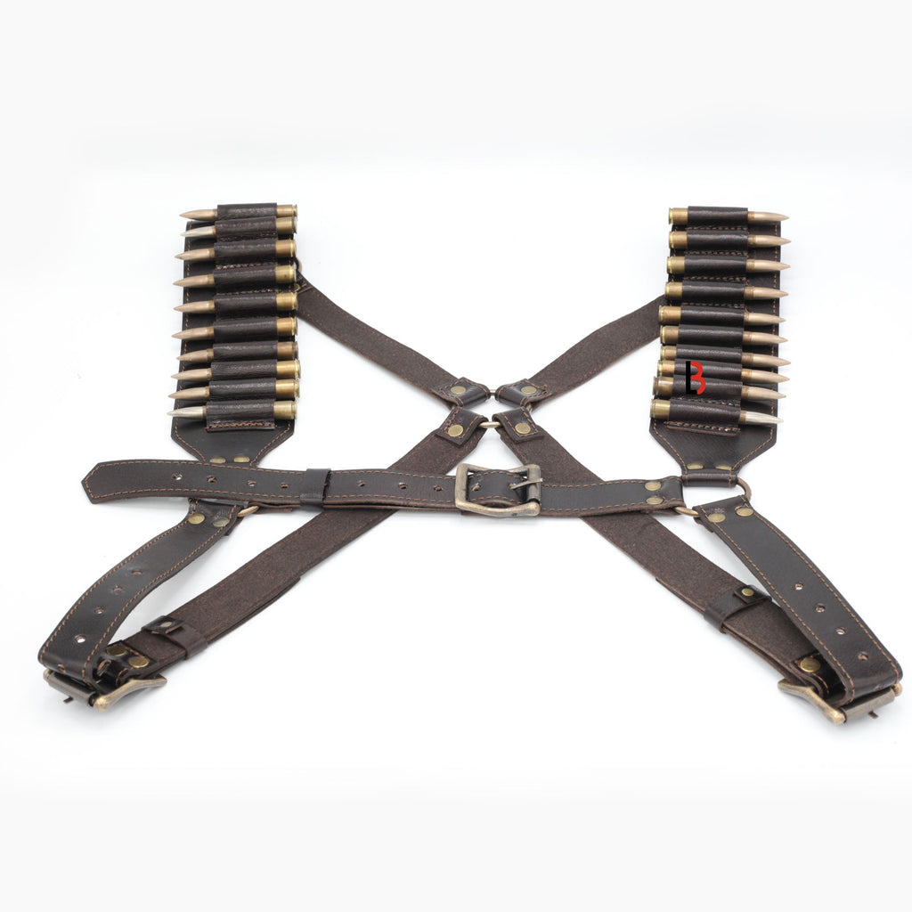 Cowhide Leather Rifle Cartridge Bandolier Belt & Chest Harness Ammo Carrier