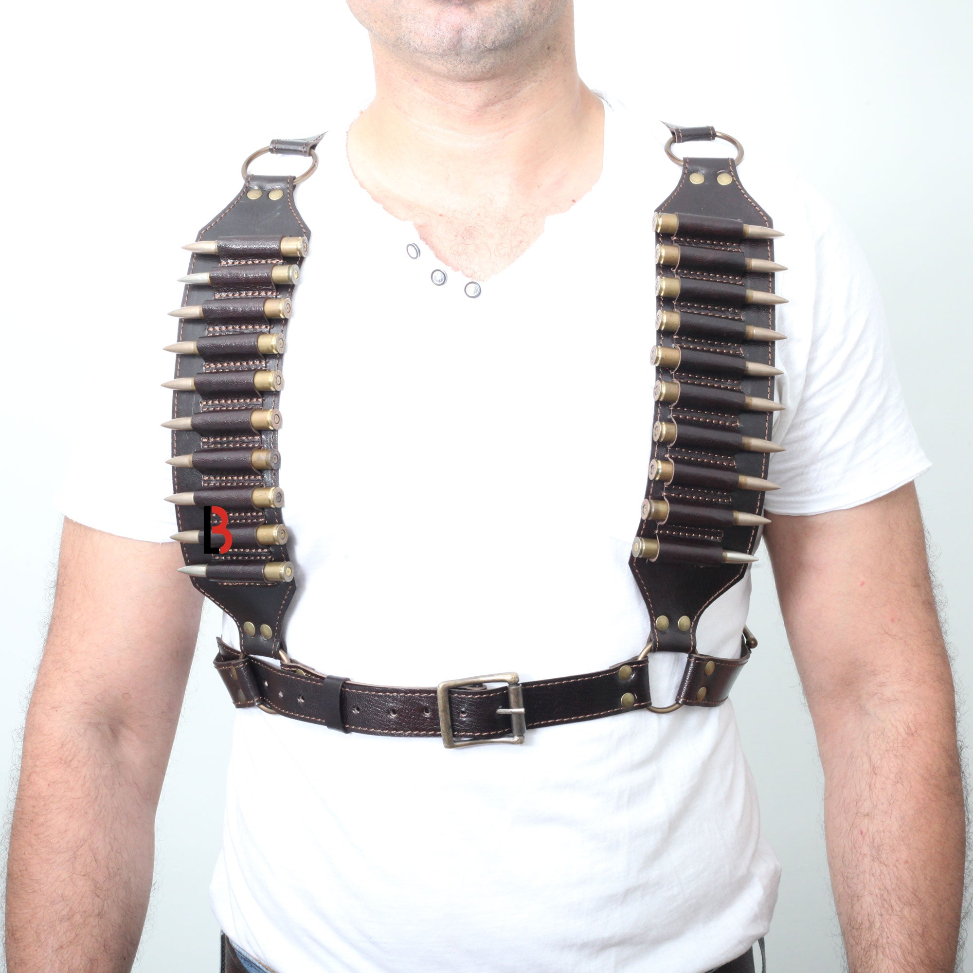 Cowhide Leather Rifle Cartridge Bandolier Belt & Chest Harness Ammo Carrier