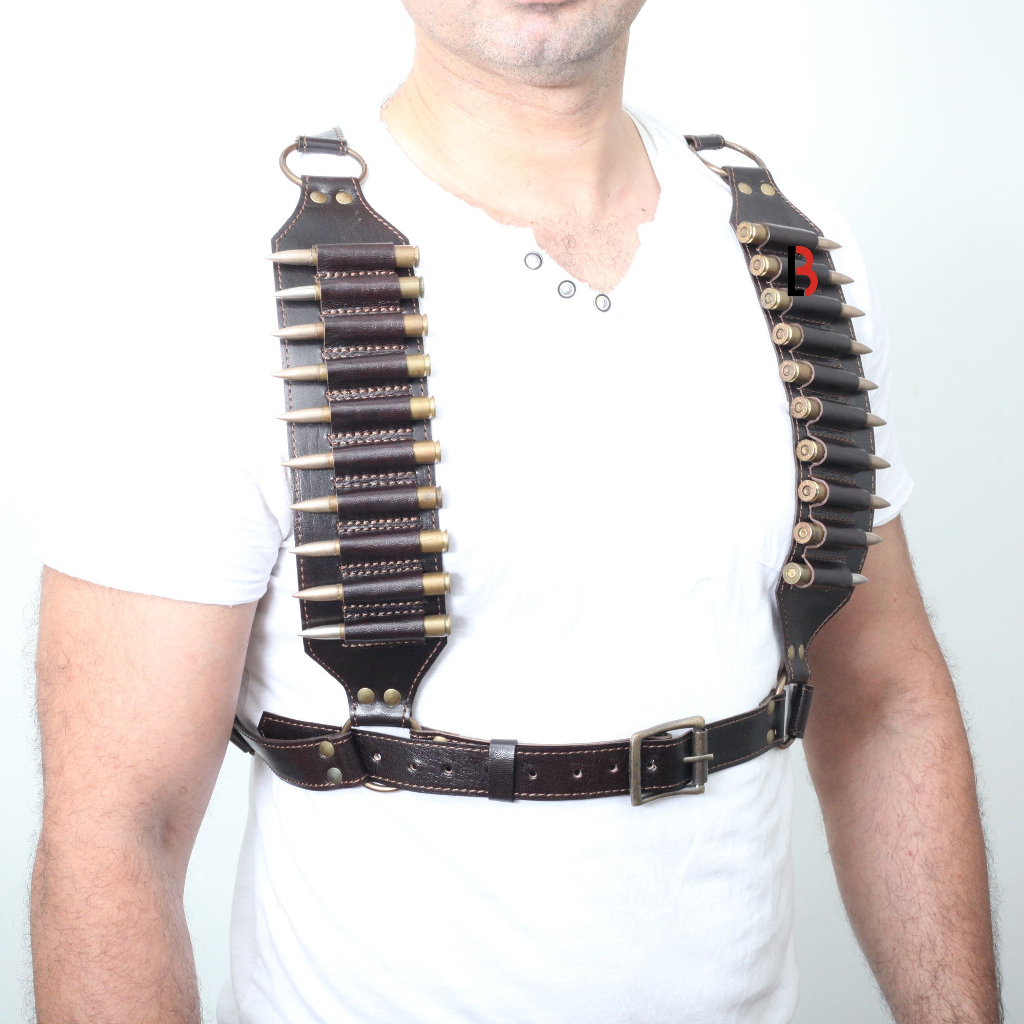 Cowhide Leather Rifle Cartridge Bandolier Belt & Chest Harness Ammo Carrier