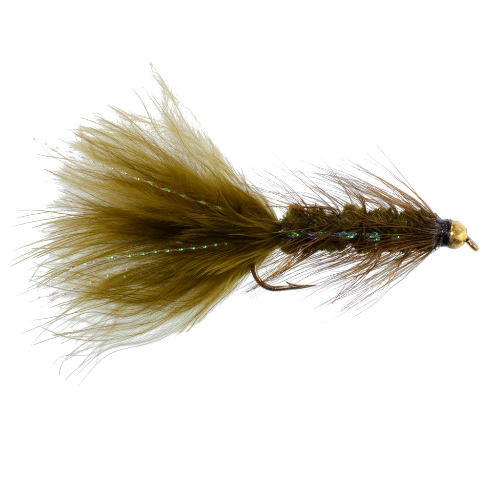 Dark Olive Bead Head Crystal Woolly Bugger Streamer - 6 Flies
