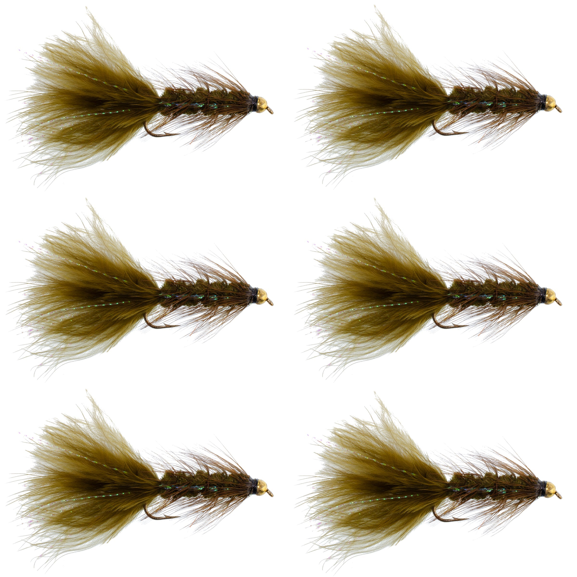 Dark Olive Bead Head Crystal Woolly Bugger Streamer - 6 Flies