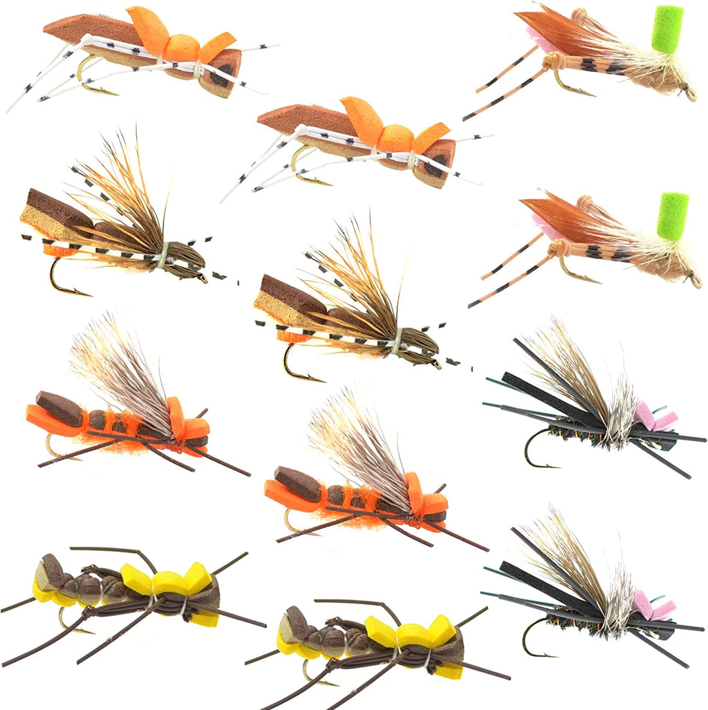 12 Flies - 2 Each of 6 Grasshopper Dropper Hopper with Fly Box