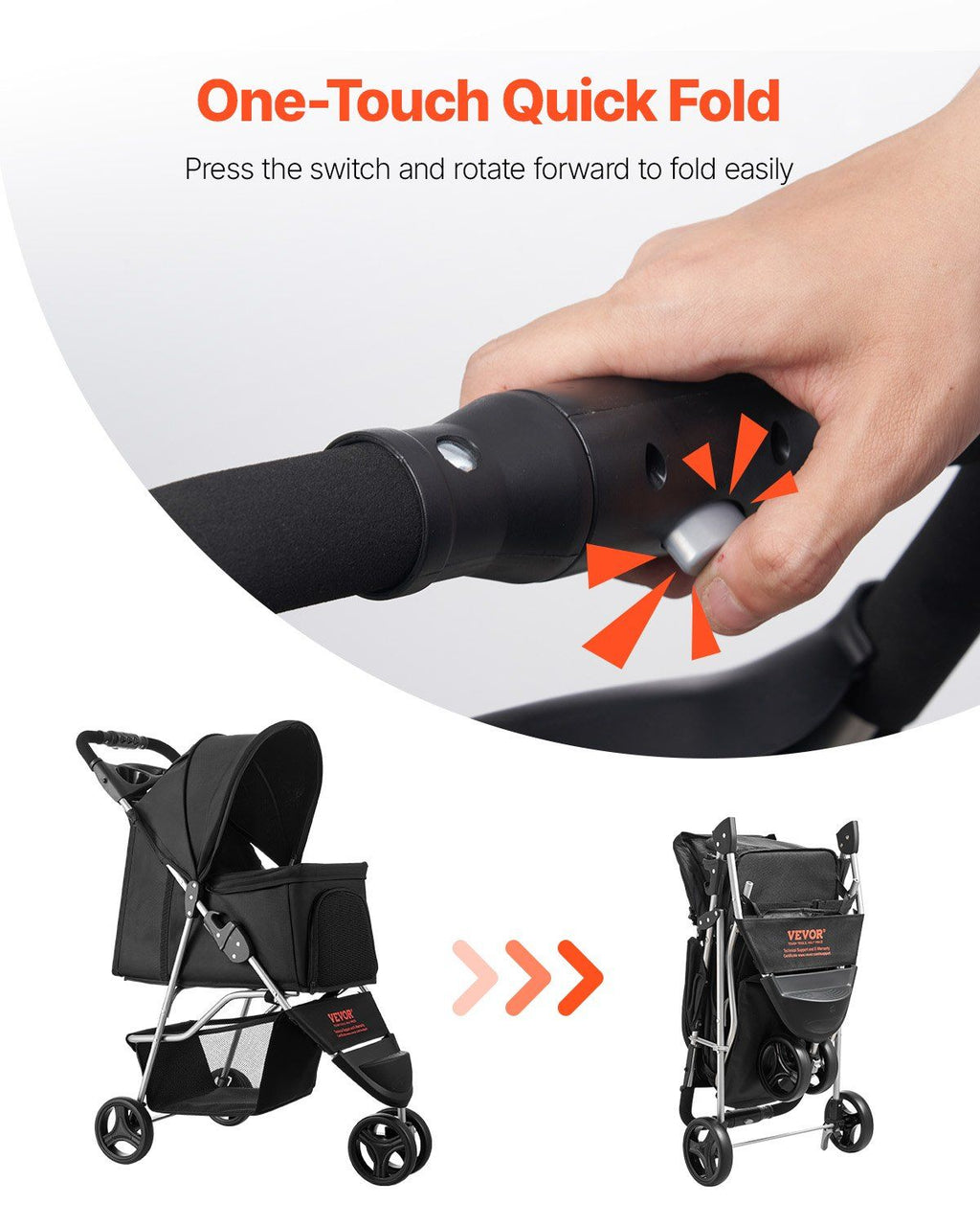 Foldable 3 Wheels Dog Stroller with Brake up to 35lbs
