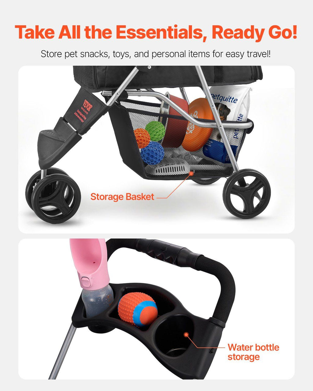 Foldable 3 Wheels Dog Stroller with Brake up to 35lbs