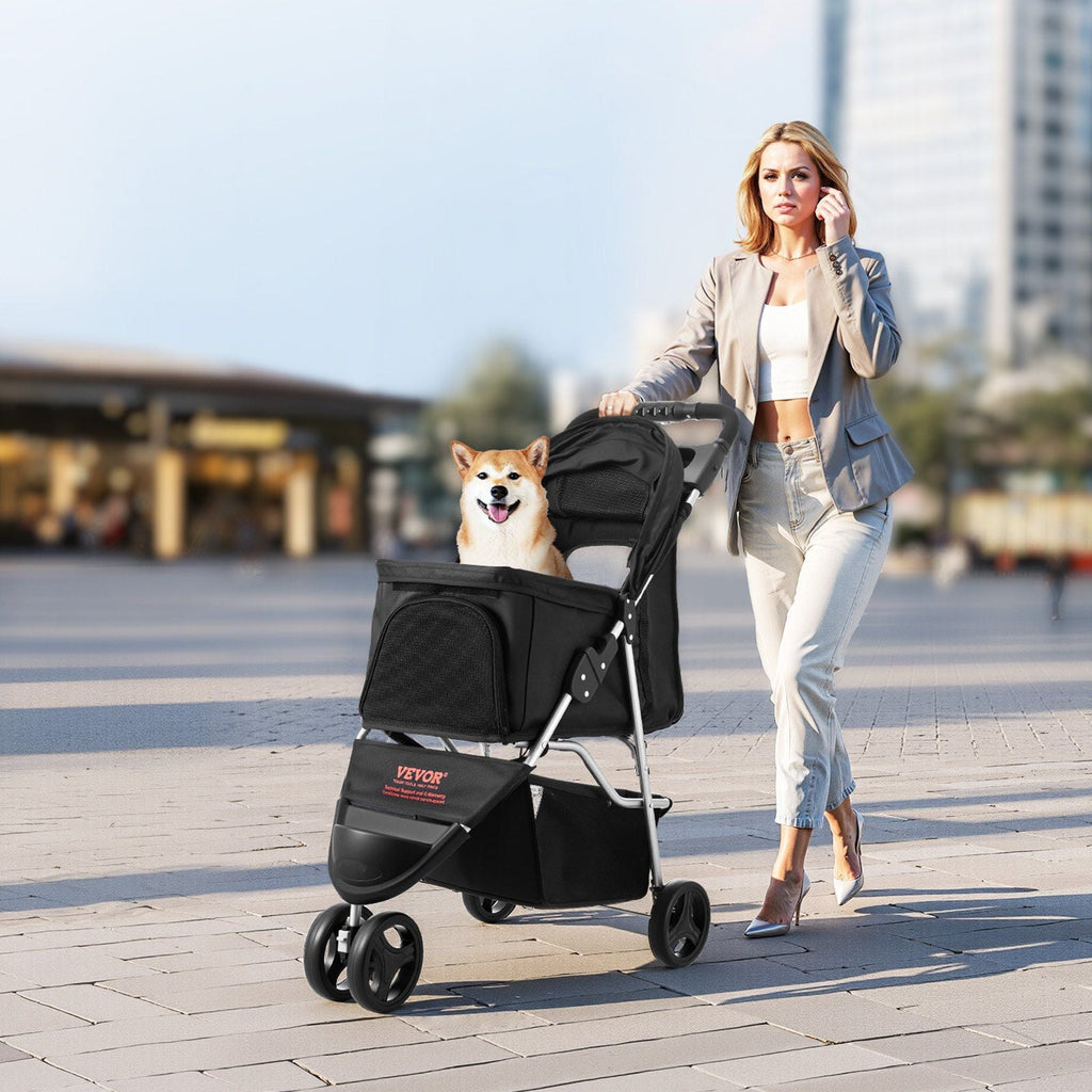 Foldable 3 Wheels Dog Stroller with Brake up to 35lbs