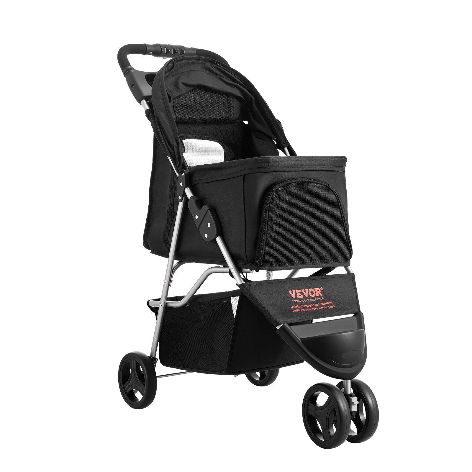 Foldable 3 Wheels Dog Stroller with Brake up to 35lbs
