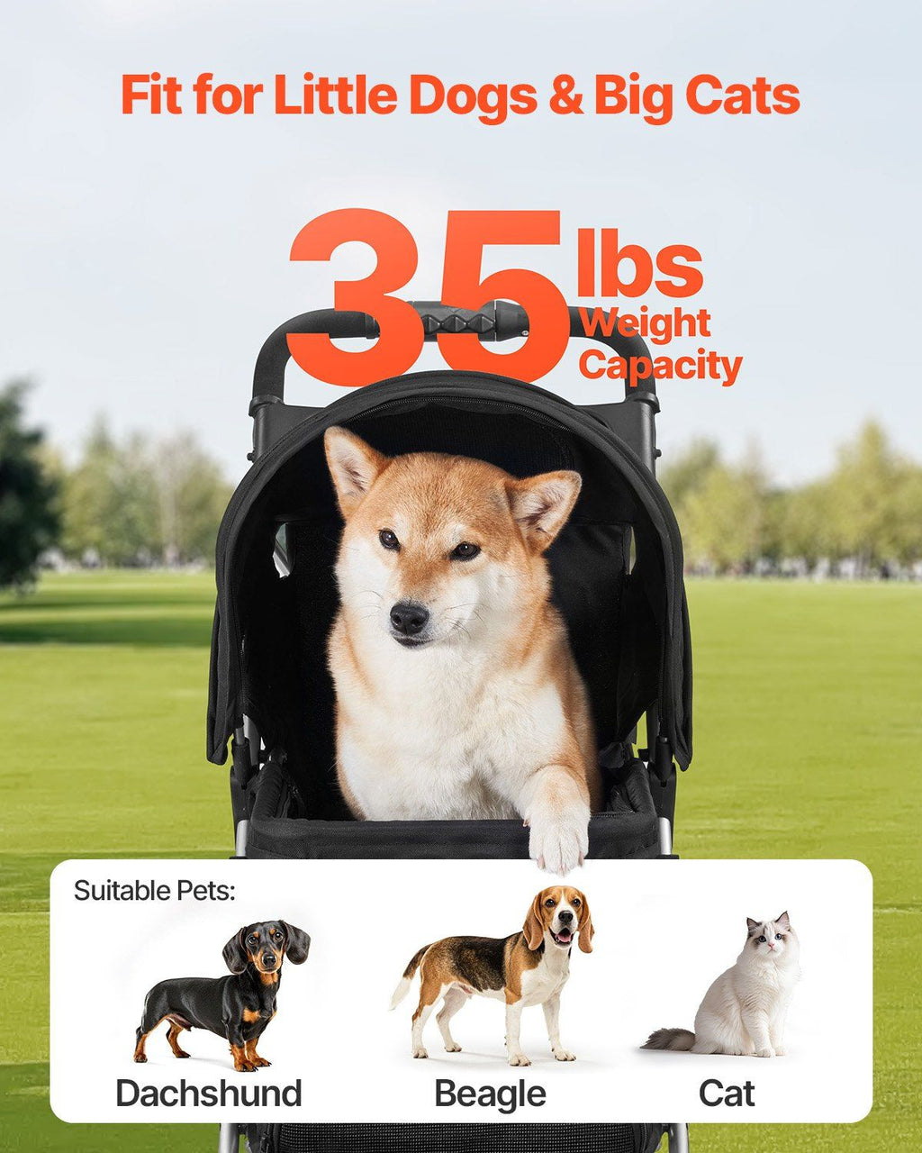 Foldable 3 Wheels Dog Stroller with Brake up to 35lbs