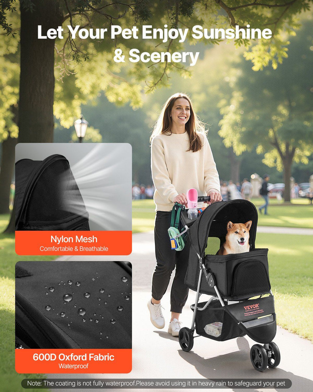 Foldable 3 Wheels Dog Stroller with Brake up to 35lbs