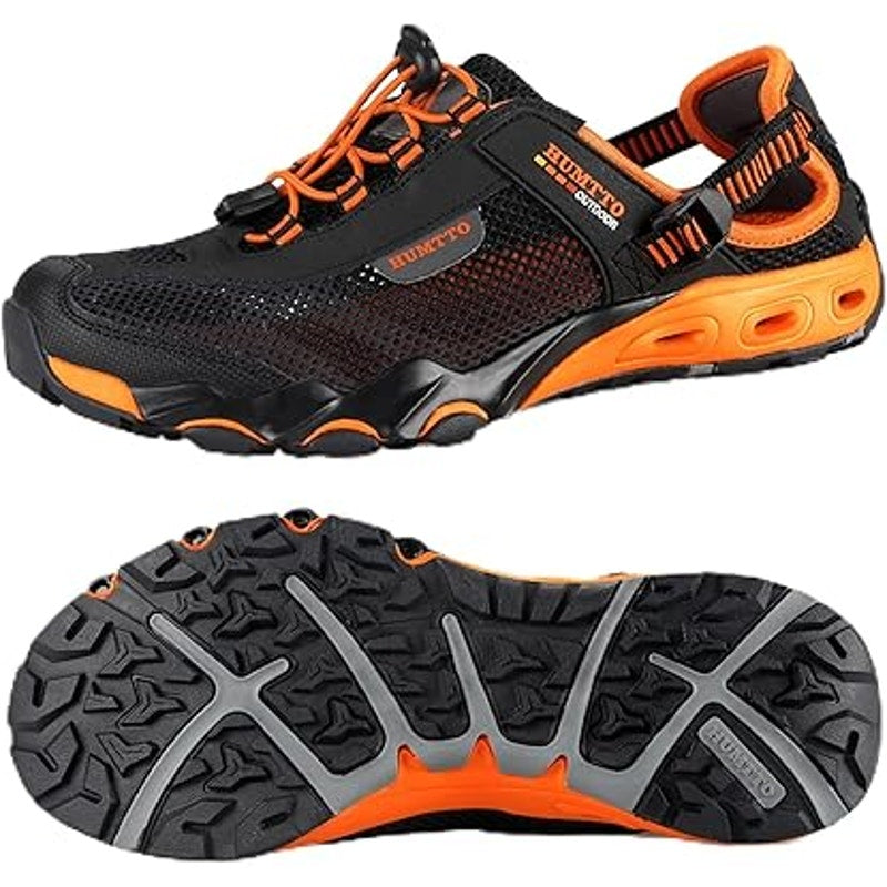 Mens Black Orange Amphibious Hiking Shoes