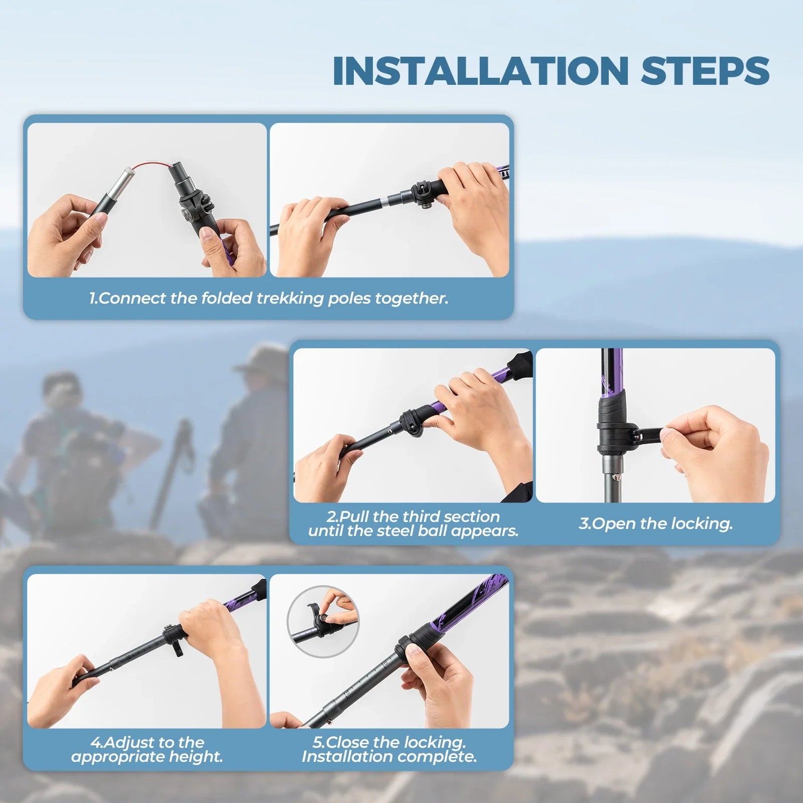 Adjustable Height and Grip Trekking Pole