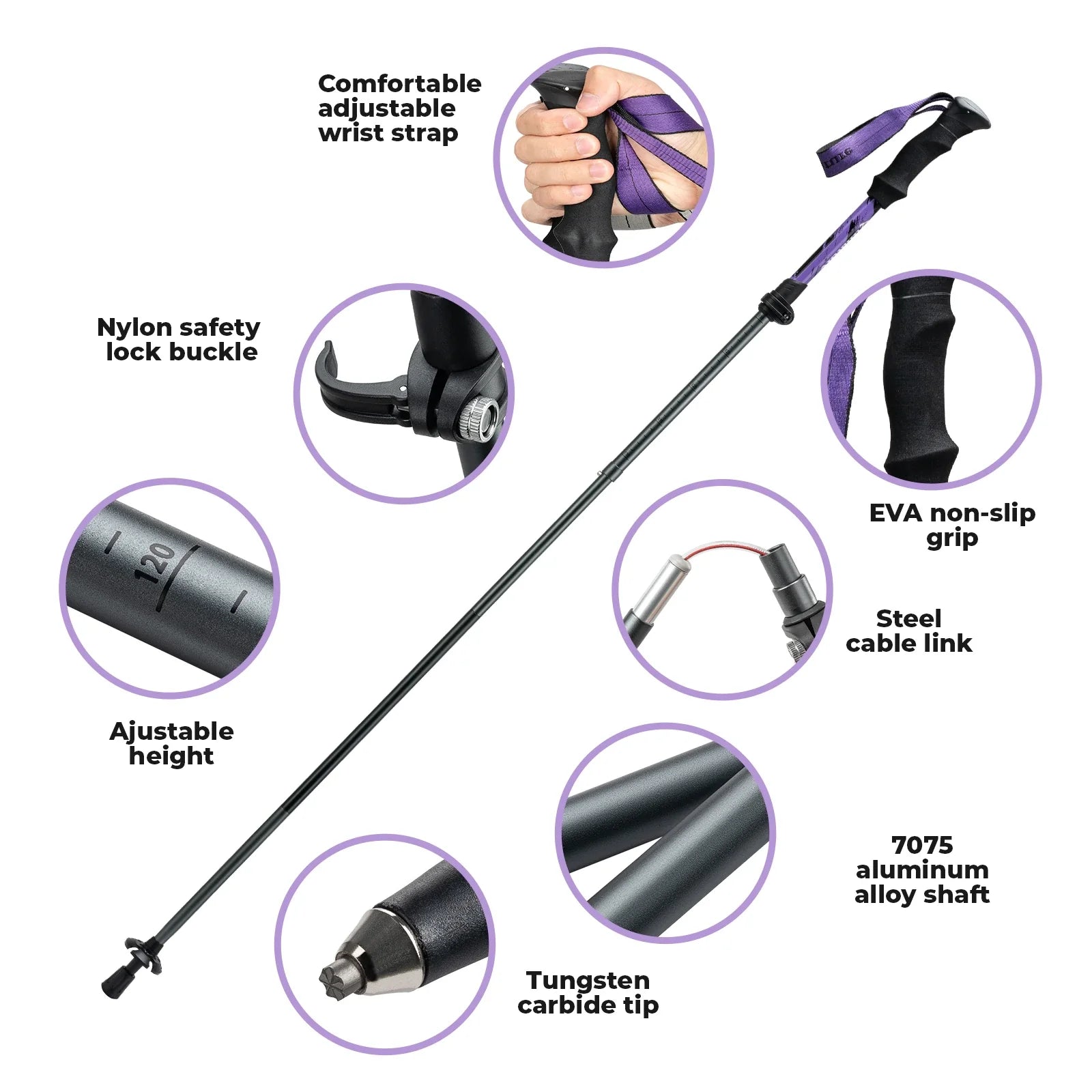 Adjustable Height and Grip Trekking Pole