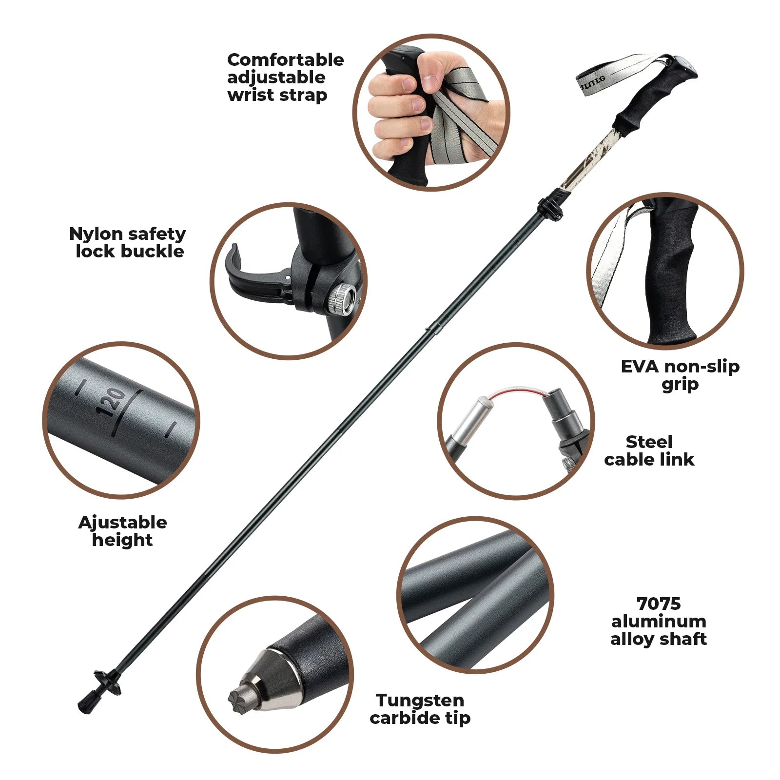 Adjustable Height and Grip Trekking Pole